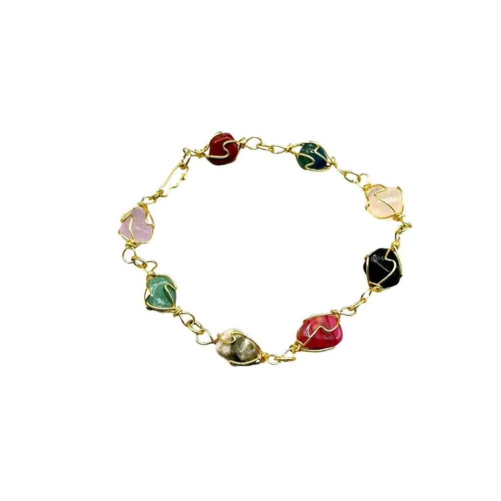Vintage Multi-Stone Wire Wrapped Bracelet Caged Semi Precious Stones